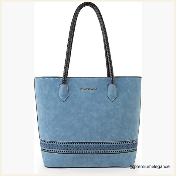 Handbags - Large Vegan Leather Tote Bag with Back Zipper Pocket and Multiple Compartments